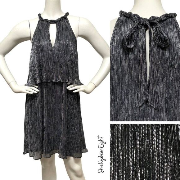 ELLA MOSS Silver Stripe METALLIC Tiered Dress M - Picture 6 of 16